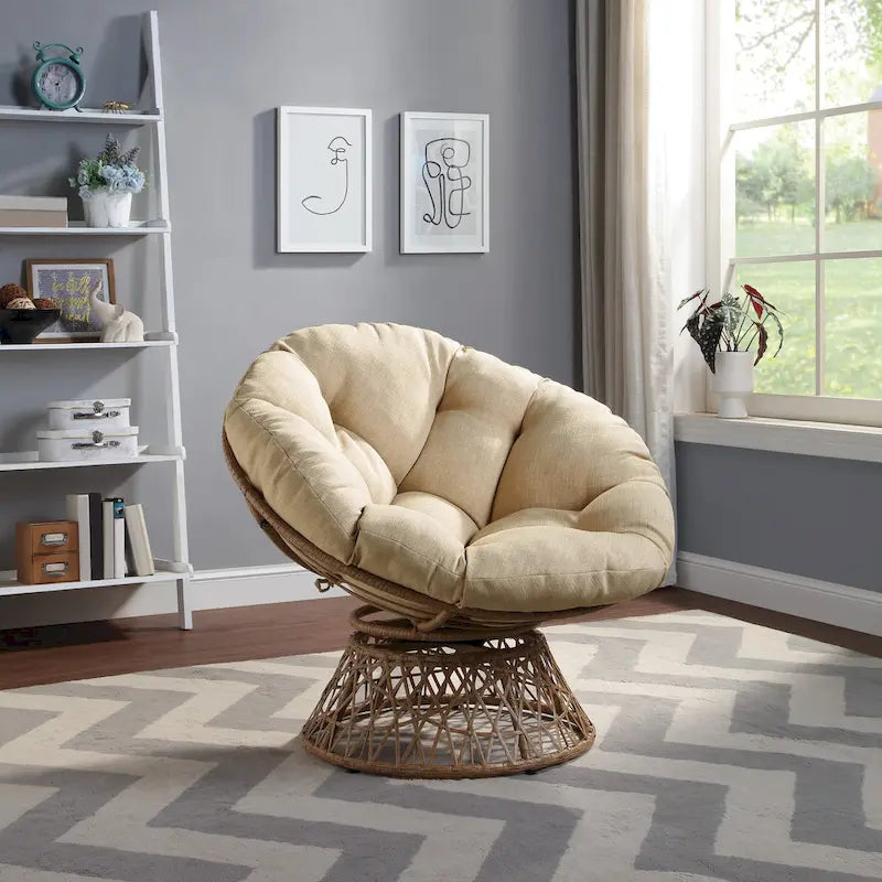 Runder Papasan-Sessel mit dickem Kissen und stabilem Rattanrahmen
