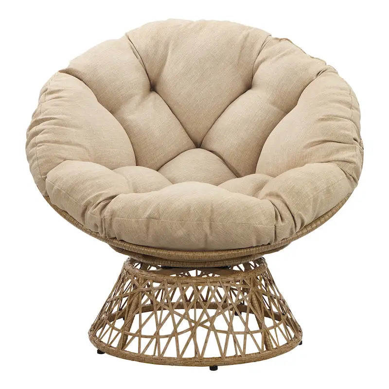 Runder Papasan-Sessel mit dickem Kissen und stabilem Rattanrahmen