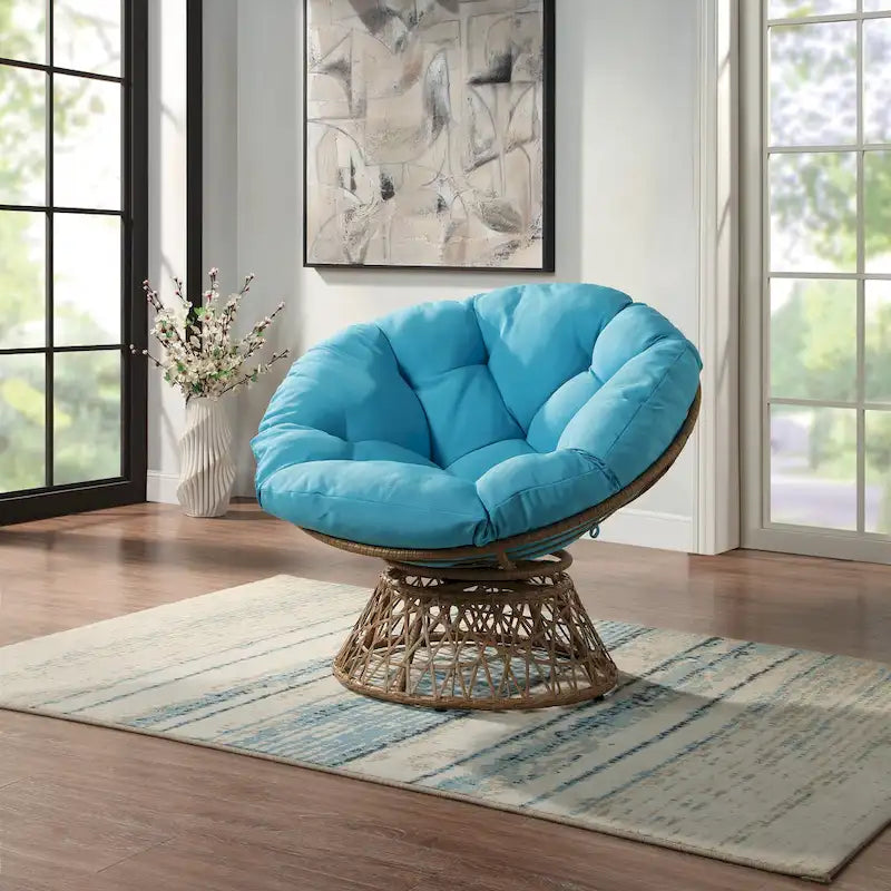 Runder Papasan-Sessel mit dickem Kissen und stabilem Rattanrahmen