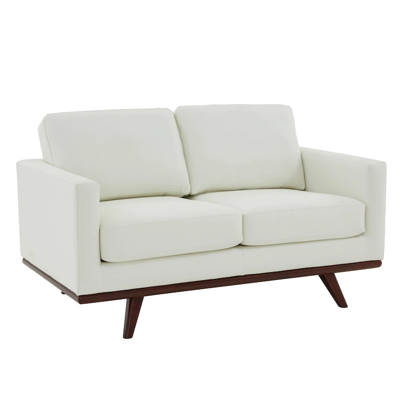 Divanetto moderno in pelle a 2 posti con base in legno di betulla per soggiorno, camera da letto e zona relax in giardino - 58.27 pollici