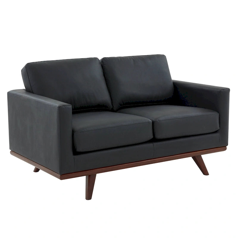 Divanetto moderno in pelle a 2 posti con base in legno di betulla per soggiorno, camera da letto e zona relax in giardino - 58.27 pollici