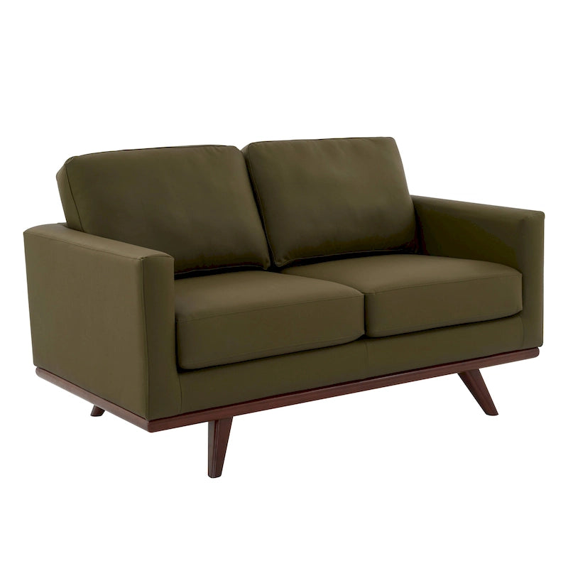 Divanetto moderno in pelle a 2 posti con base in legno di betulla per soggiorno, camera da letto e zona relax in giardino - 58.27 pollici