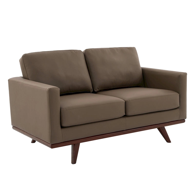 Divanetto moderno in pelle a 2 posti con base in legno di betulla per soggiorno, camera da letto e zona relax in giardino - 58.27 pollici