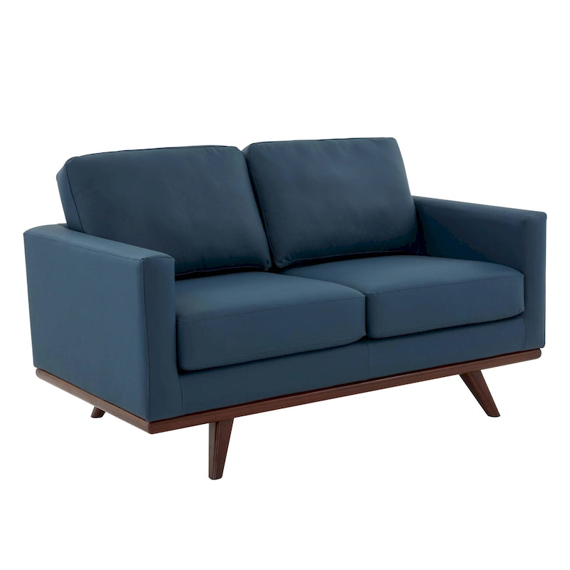 Divanetto moderno in pelle a 2 posti con base in legno di betulla per soggiorno, camera da letto e zona relax in giardino - 58.27 pollici