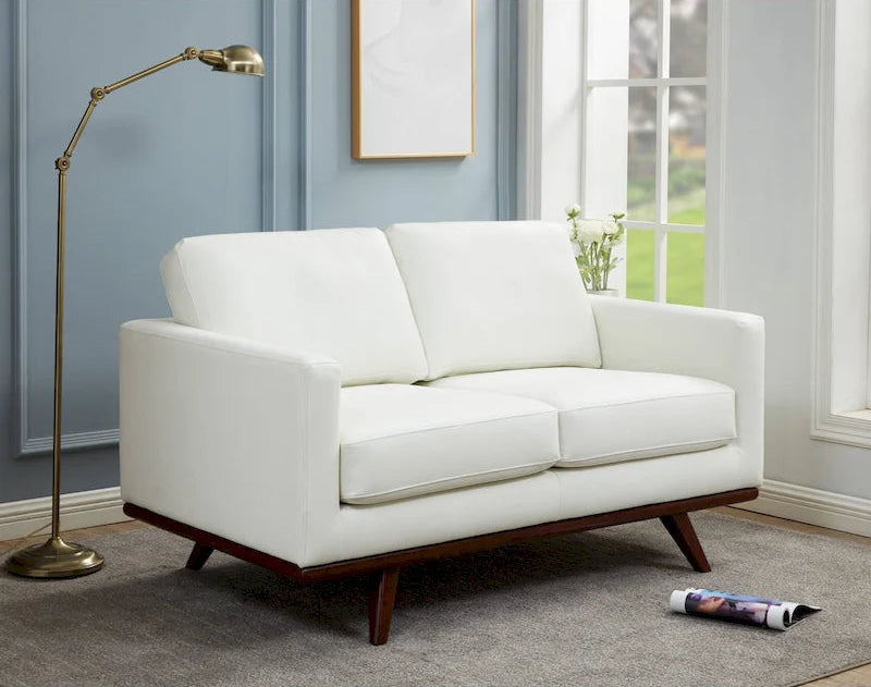 Chester Modern Leather Loveseat 2 Seater Sofa Couch With Birch Wood Base for Living Room Bedroom Garden Lounge - 58.27