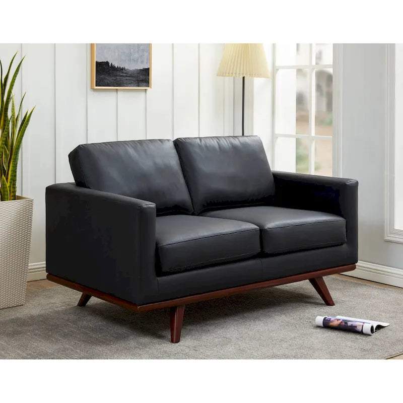 Divanetto moderno in pelle a 2 posti con base in legno di betulla per soggiorno, camera da letto e zona relax in giardino - 58.27 pollici