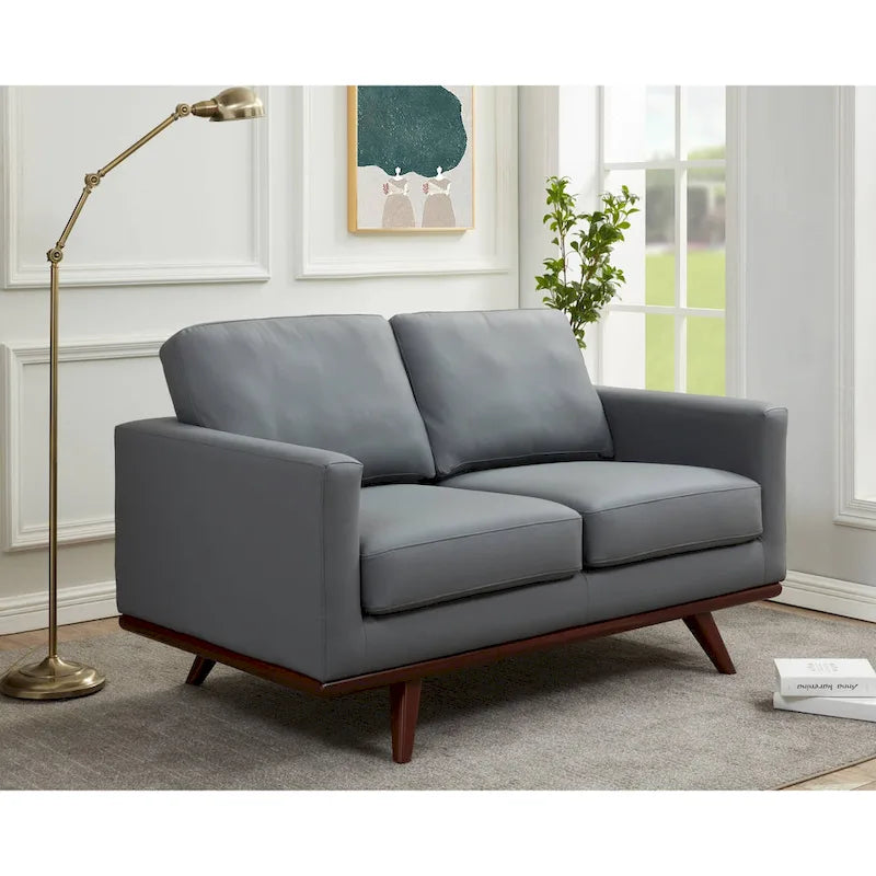 Divanetto moderno in pelle a 2 posti con base in legno di betulla per soggiorno, camera da letto e zona relax in giardino - 58.27 pollici