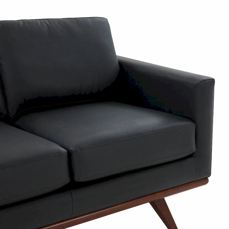 Modern Leather Loveseat 2-Seater Sofa with Birch Wood Base for Living Room Bedroom and Garden Lounge - 58.27 Inch