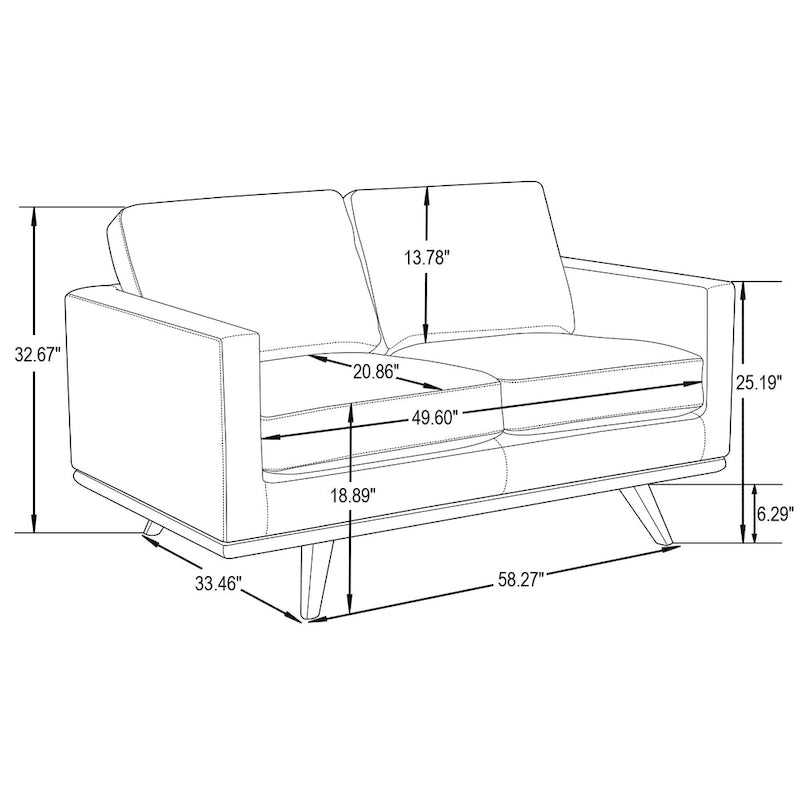 Modern Leather Loveseat 2-Seater Sofa with Birch Wood Base for Living Room Bedroom and Garden Lounge - 58.27 Inch