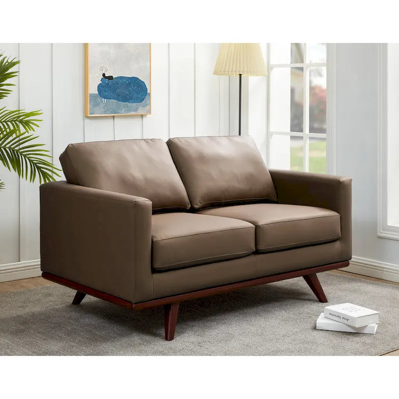 Modern Leather Loveseat 2-Seater Sofa with Birch Wood Base for Living Room Bedroom and Garden Lounge - 58.27 Inch