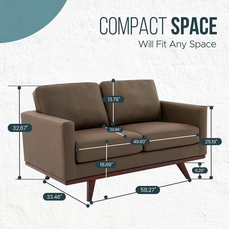Modern Leather Loveseat 2-Seater Sofa with Birch Wood Base for Living Room Bedroom and Garden Lounge - 58.27 Inch