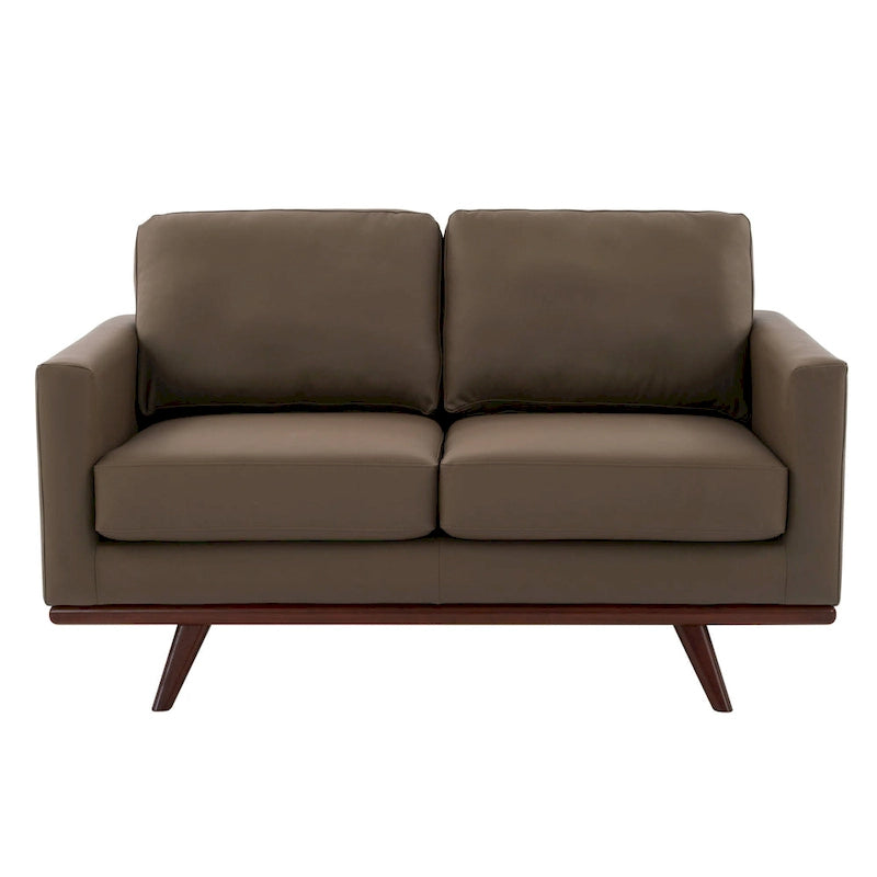 Modern Leather Loveseat 2-Seater Sofa with Birch Wood Base for Living Room Bedroom and Garden Lounge - 58.27 Inch