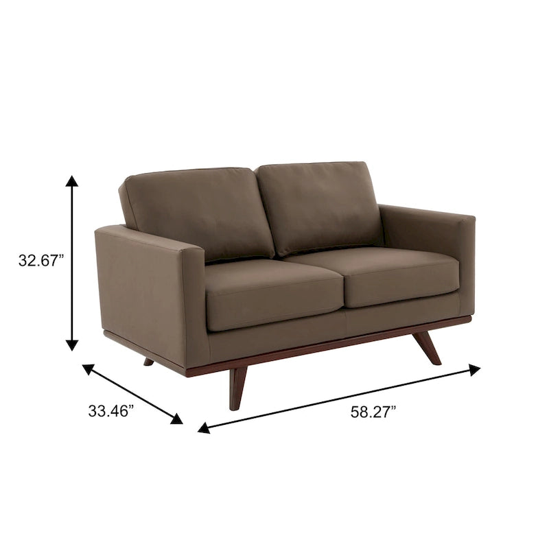 Modern Leather Loveseat 2-Seater Sofa with Birch Wood Base for Living Room Bedroom and Garden Lounge - 58.27 Inch
