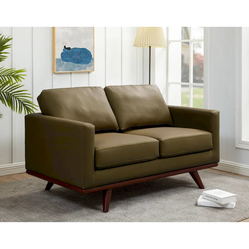 Modern Leather Loveseat 2-Seater Sofa with Birch Wood Base for Living Room Bedroom and Garden Lounge - 58.27 Inch