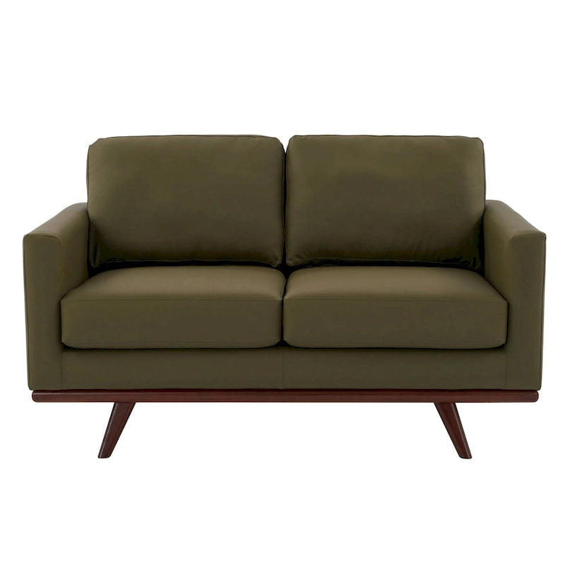 Modern Leather Loveseat 2-Seater Sofa with Birch Wood Base for Living Room Bedroom and Garden Lounge - 58.27 Inch