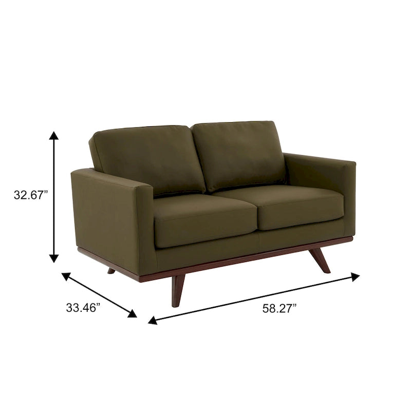 Modern Leather Loveseat 2-Seater Sofa with Birch Wood Base for Living Room Bedroom and Garden Lounge - 58.27 Inch