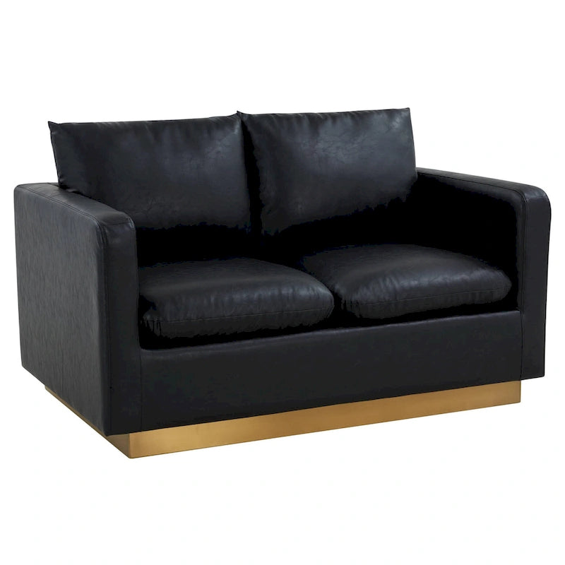 Causeuse moderne en cuir avec base dorée et coussins