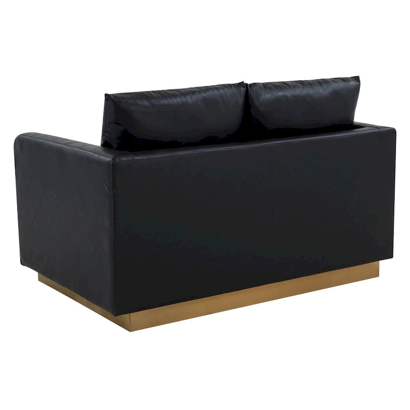 Causeuse moderne en cuir avec base dorée et coussins