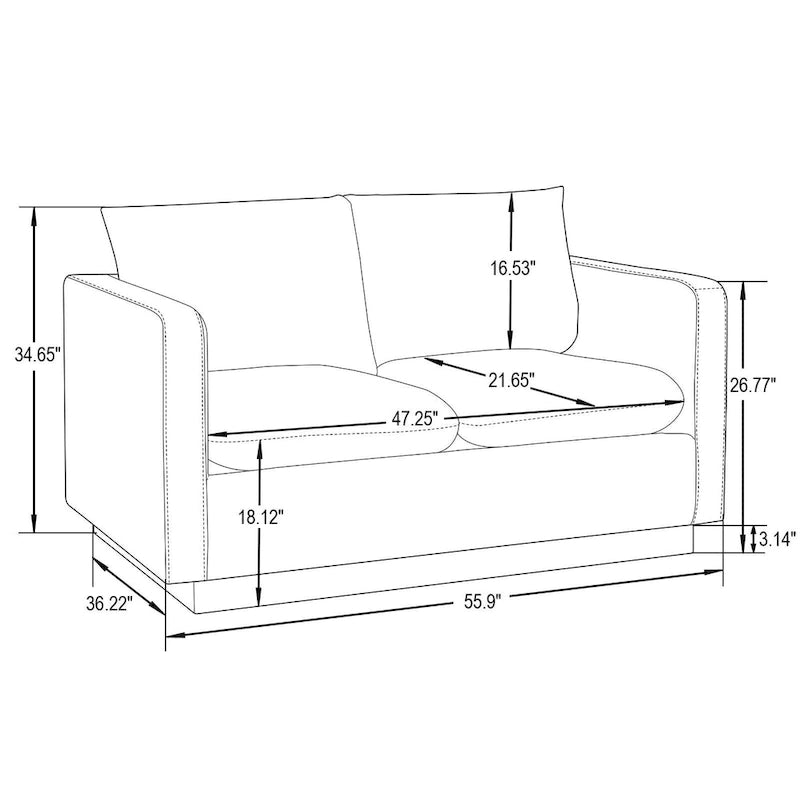 Causeuse moderne en cuir avec base dorée et coussins
