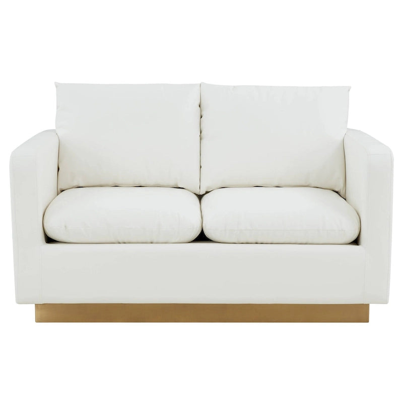Causeuse moderne en cuir avec base dorée et coussins