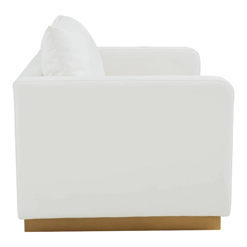 Causeuse moderne en cuir avec base dorée et coussins
