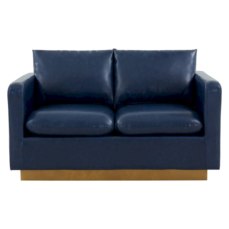 Causeuse moderne en cuir avec base dorée et coussins