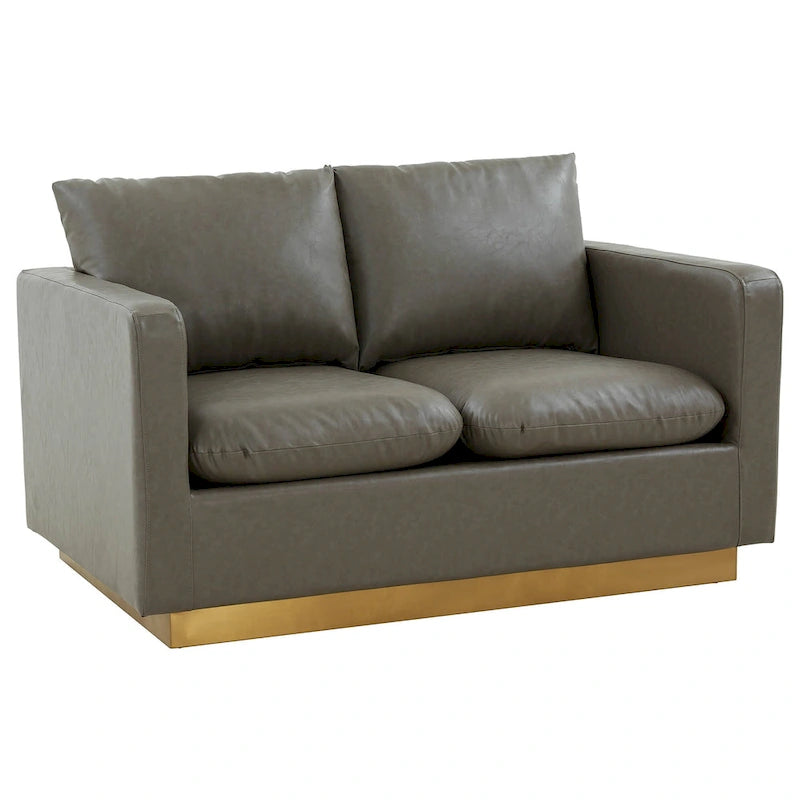 Causeuse moderne en cuir avec base dorée et coussins