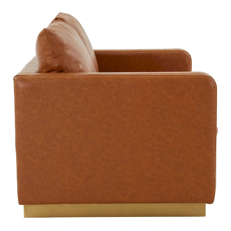 Causeuse moderne en cuir avec base dorée et coussins
