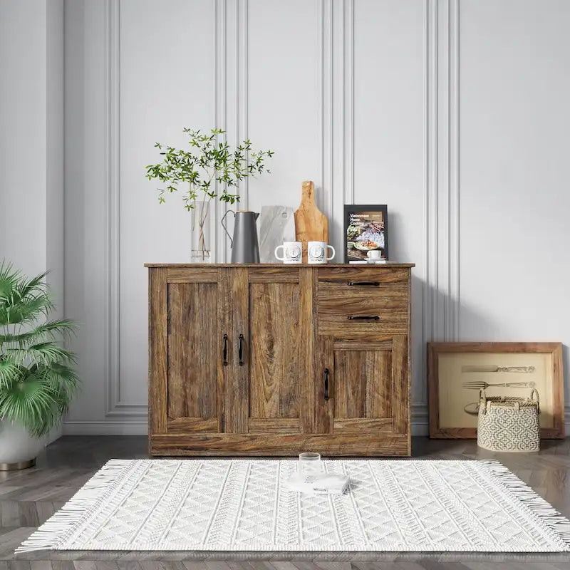 Modernes Buffet-Sideboard aus Holz mit 2 Türen, 1 Stauraum und 2 Schubladen - Servier- und Aufbewahrungsschrank für Eingangsbereich und Esszimmer