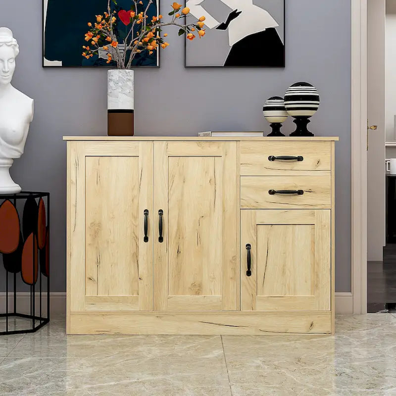 Modernes Buffet-Sideboard aus Holz mit 2 Türen, 1 Stauraum und 2 Schubladen - Servier- und Aufbewahrungsschrank für Eingangsbereich und Esszimmer