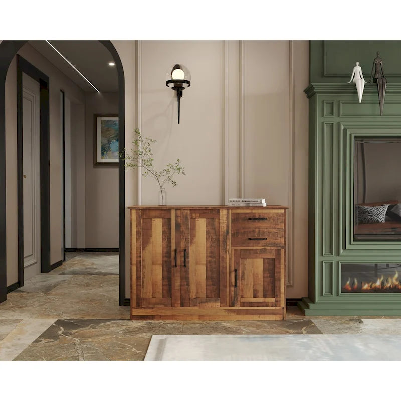 Modernes Buffet-Sideboard aus Holz mit 2 Türen, 1 Stauraum und 2 Schubladen - Servier- und Aufbewahrungsschrank für Eingangsbereich und Esszimmer