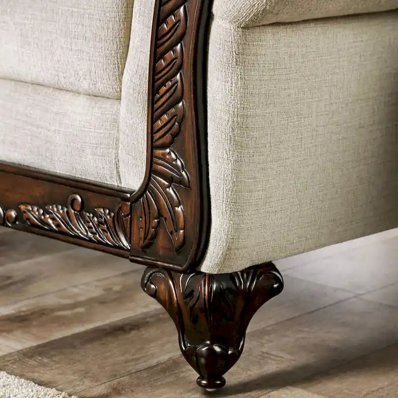 Traditional Cream Chenille Upholstered Rolled Arms Sofa