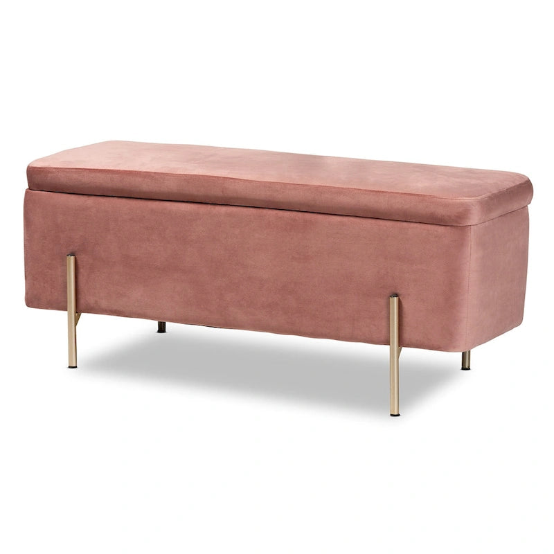Contemporary Glam and Luxe Velvet Upholstered Metal Storage Bench