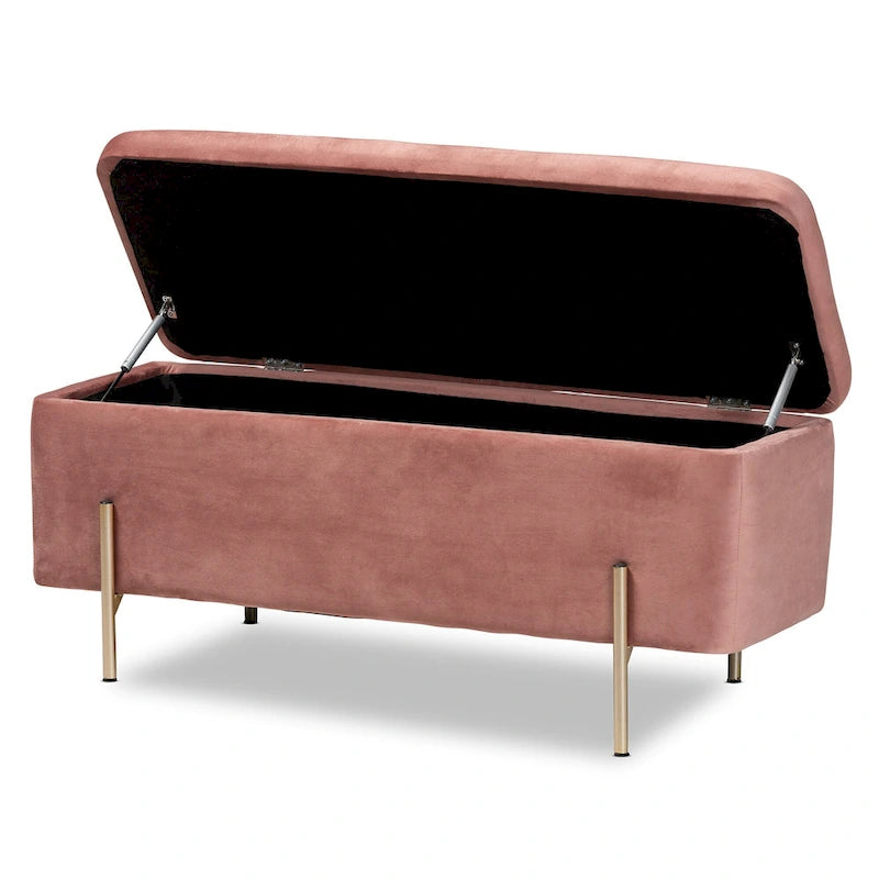 Contemporary Glam and Luxe Velvet Upholstered Metal Storage Bench