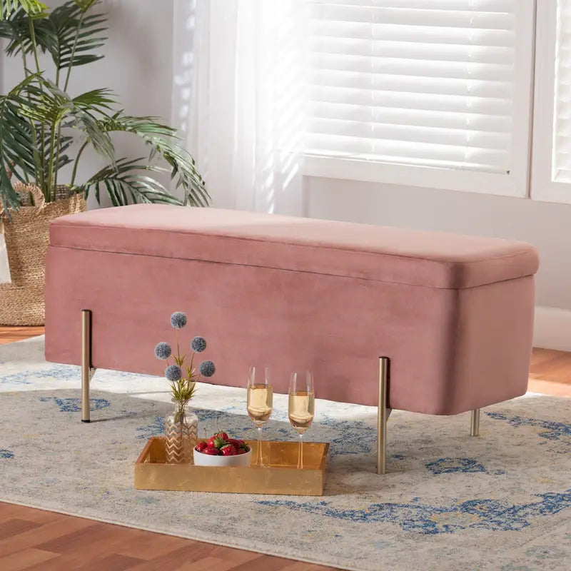 Contemporary Glam and Luxe Velvet Upholstered Metal Storage Bench
