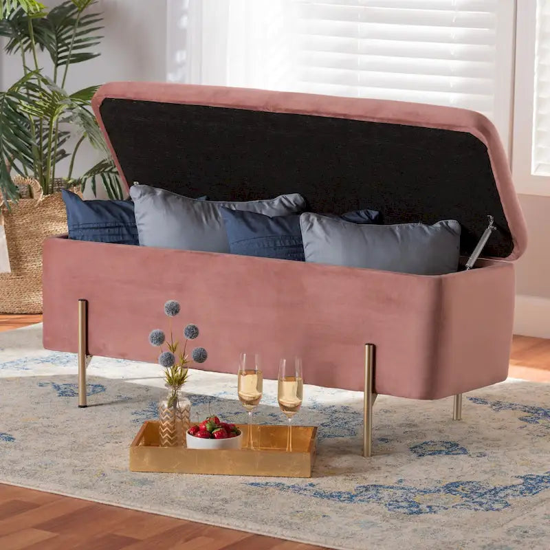Contemporary Glam and Luxe Velvet Upholstered Metal Storage Bench
