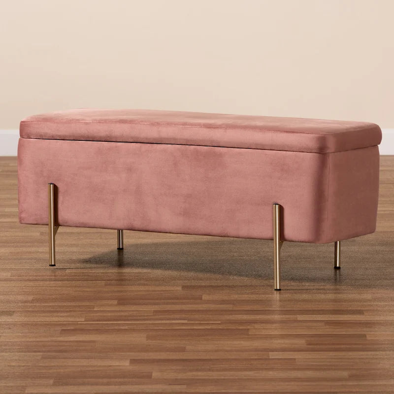 Contemporary Glam and Luxe Velvet Upholstered Metal Storage Bench