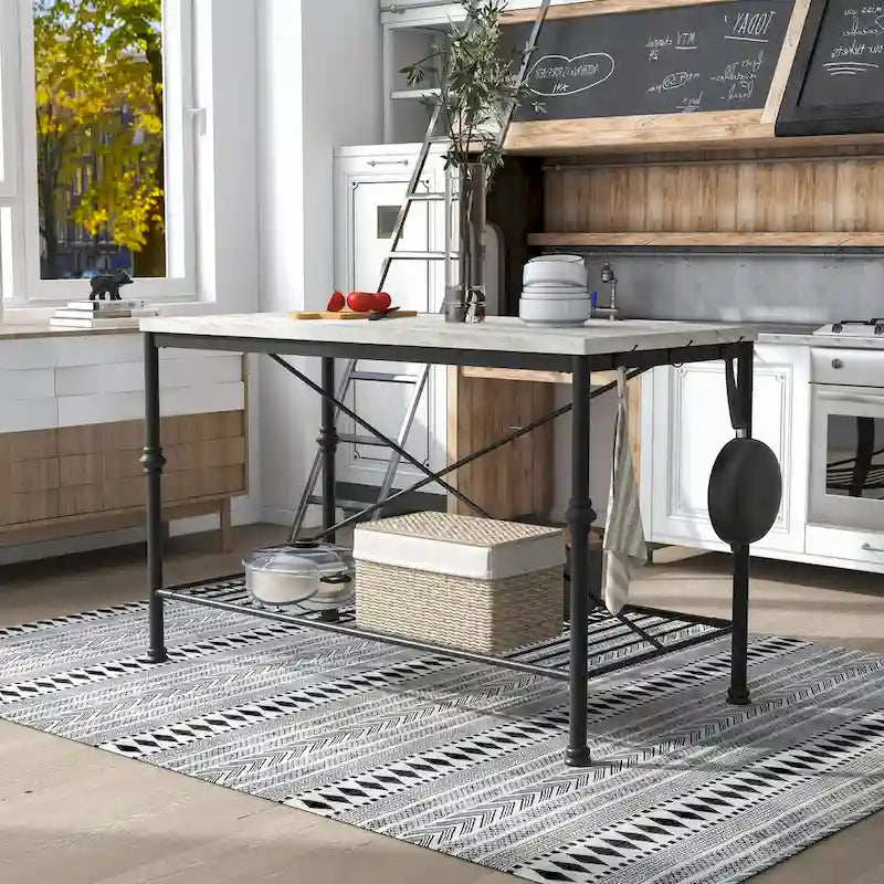 Contemporary White and Gold 58-Inch Wide Marble Top Kitchen Island