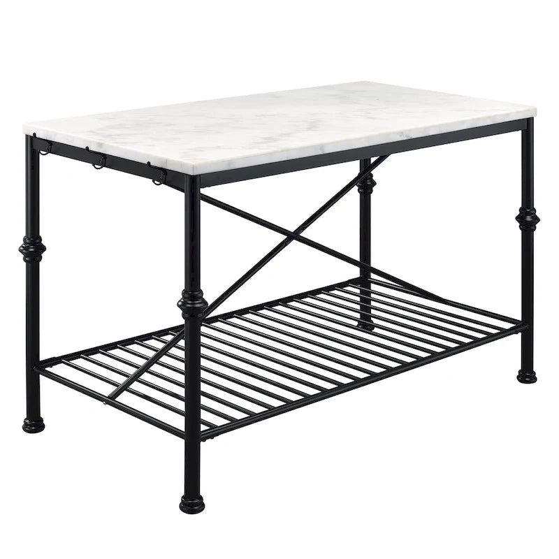Contemporary White and Gold 58-Inch Wide Marble Top Kitchen Island