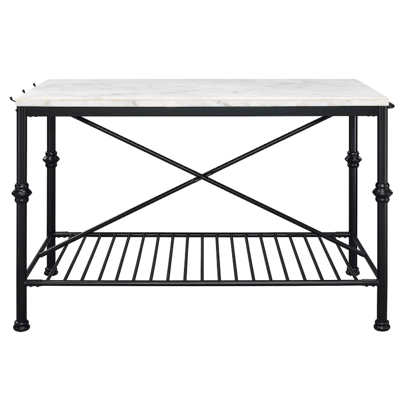 Contemporary White and Gold 58-Inch Wide Marble Top Kitchen Island