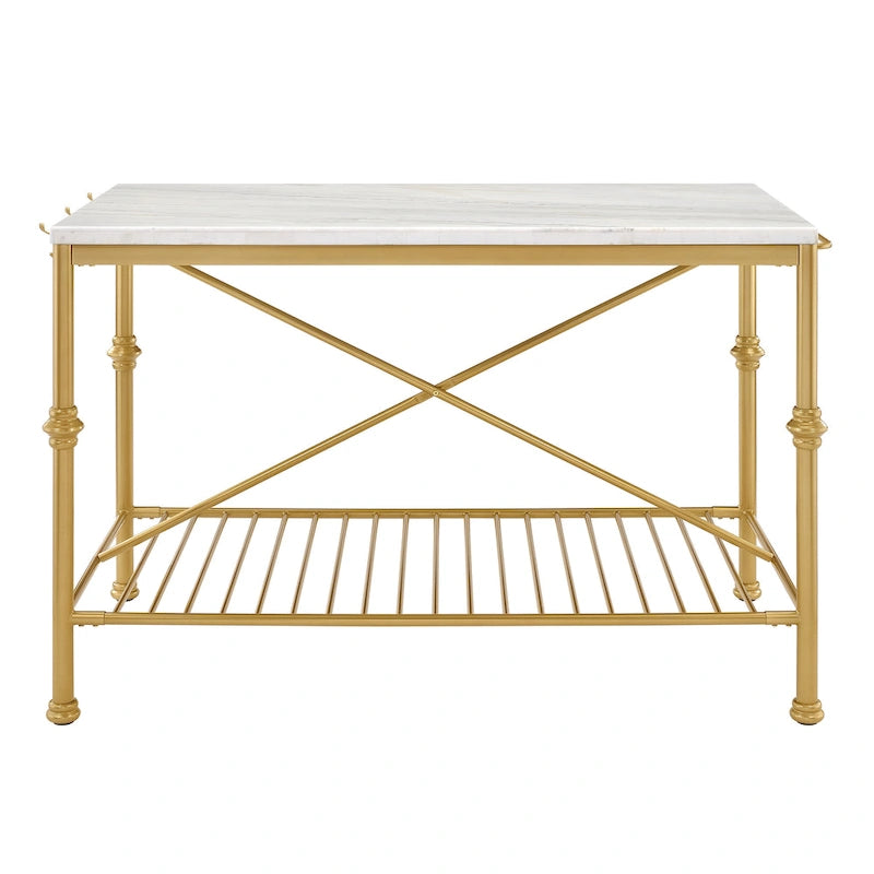 Contemporary White and Gold 58-Inch Wide Marble Top Kitchen Island