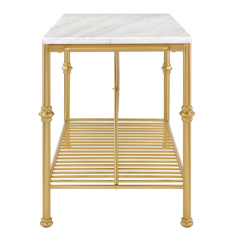 Contemporary White and Gold 58-Inch Wide Marble Top Kitchen Island