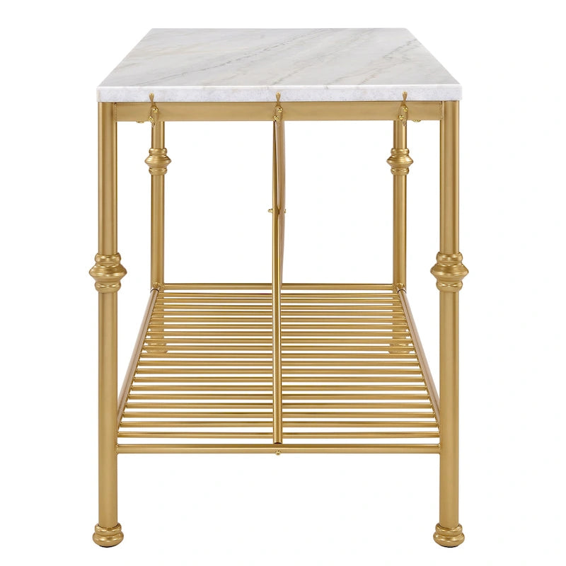 Contemporary White and Gold 58-Inch Wide Marble Top Kitchen Island