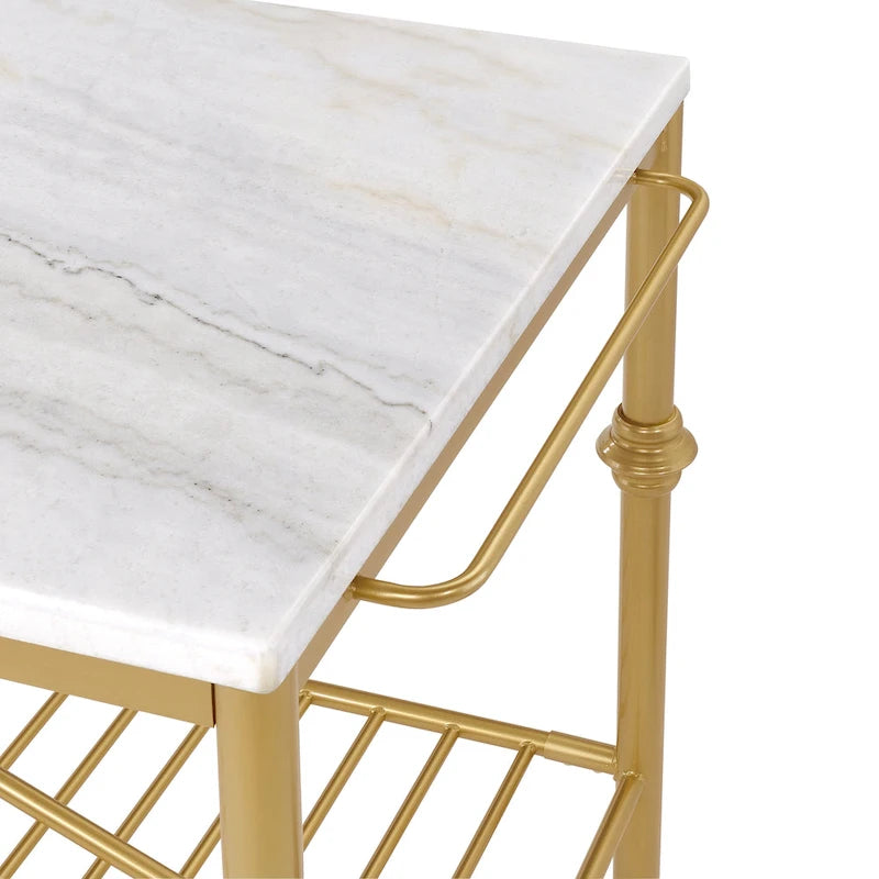 Contemporary White and Gold 58-Inch Wide Marble Top Kitchen Island