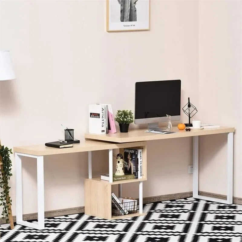 L-förmiger Schreibtisch mit offenen Ablagefächern fürs Homeoffice oder Arbeitszimmer