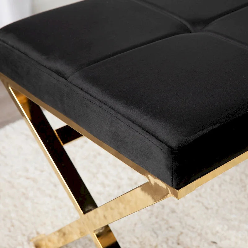 Banc d’entrée capitonné en velours avec pieds ultra-brillants