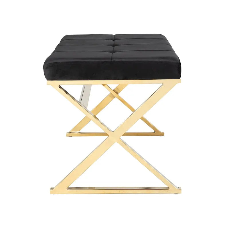 Banc d’entrée capitonné en velours avec pieds ultra-brillants