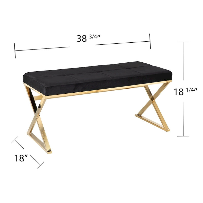 Banc d’entrée capitonné en velours avec pieds ultra-brillants