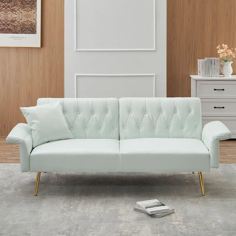 Divano letto futon, divanetto pieghevole convertibile in ecopelle, poltrona letto, chaise longue con braccioli regolabili per piccoli spazi