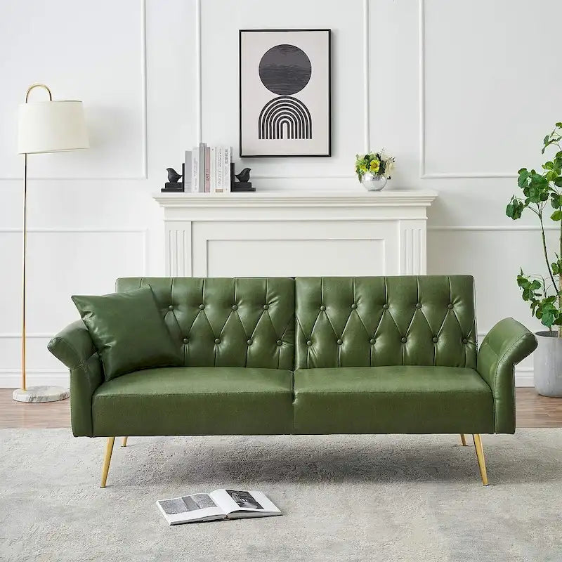Divano letto futon, divanetto pieghevole convertibile in ecopelle, poltrona letto, chaise longue con braccioli regolabili per piccoli spazi